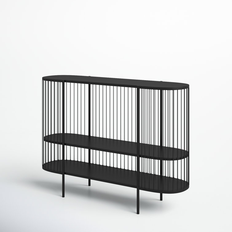 Sleek Black Metal Console Table with Dual Storage Shelves