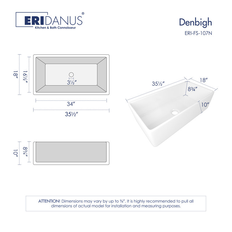 Denbigh 36'' White Fireclay Farmhouse Single Bowl Sink