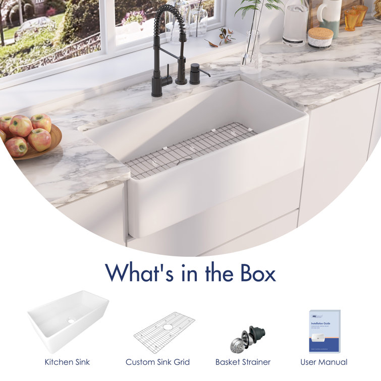 Denbigh 36'' White Fireclay Farmhouse Single Bowl Sink