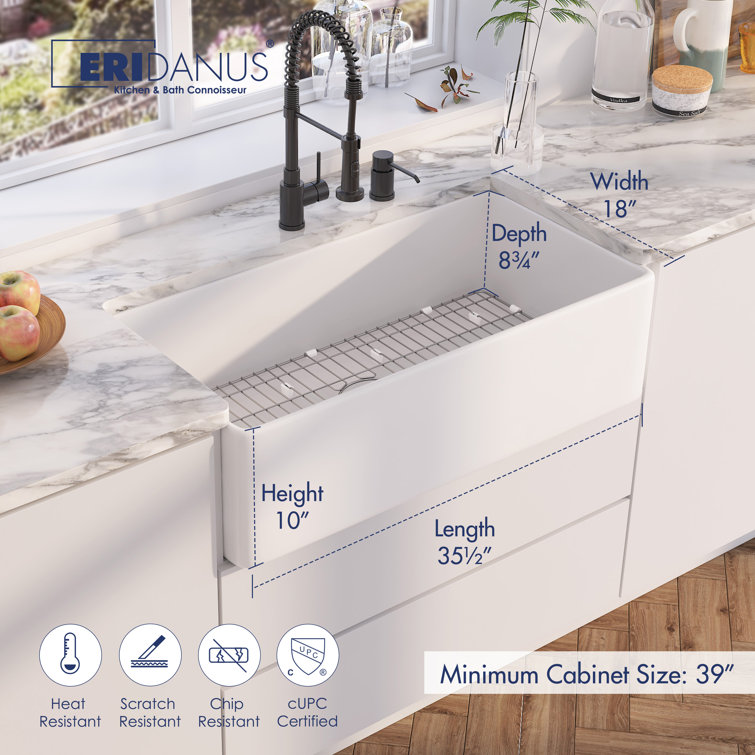 Denbigh 36'' White Fireclay Farmhouse Single Bowl Sink