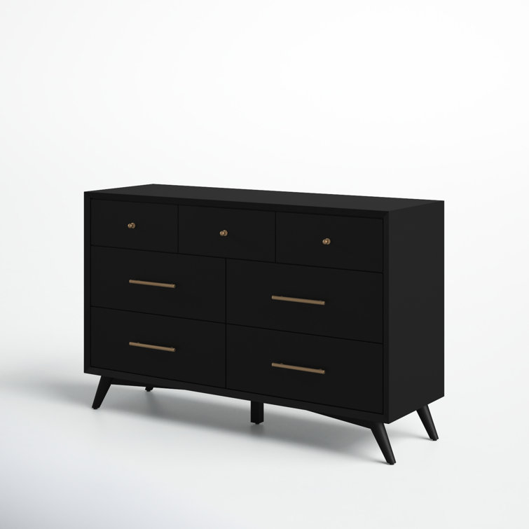 Flynn Transitional Black 7-Drawer Dresser with Felt-Lined Top Drawer