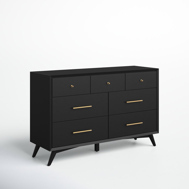Flynn Transitional Black 7-Drawer Dresser with Felt-Lined Top Drawer