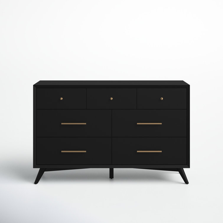 Flynn Transitional Black 7-Drawer Dresser with Felt-Lined Top Drawer