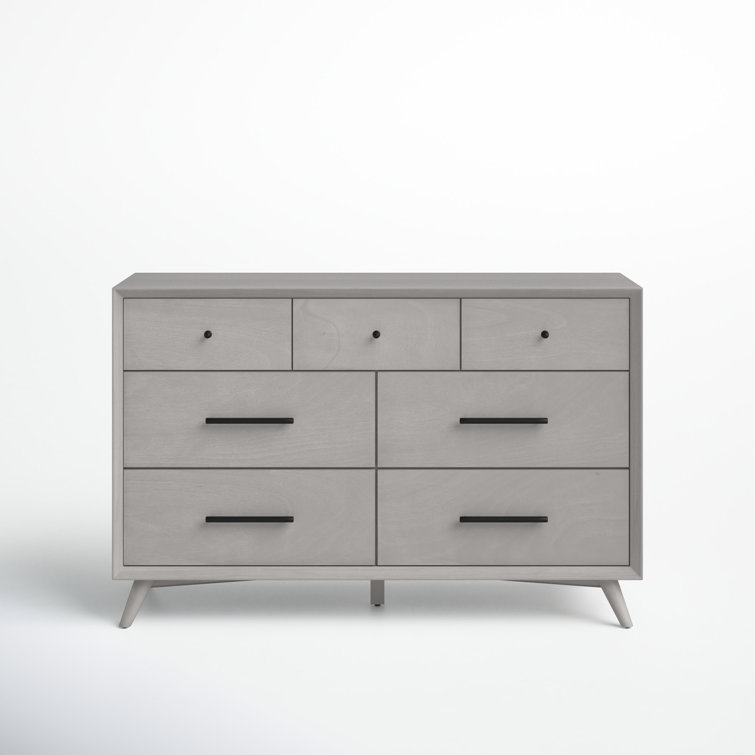 Flynn Gray Mahogany 7-Drawer Mid-Century Modern Dresser