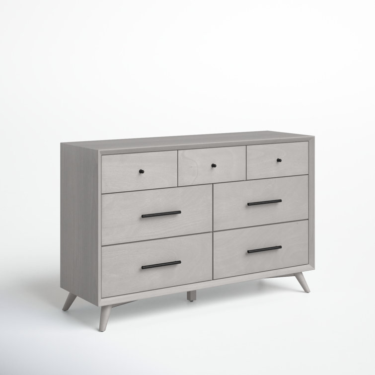 Flynn Gray Mahogany 7-Drawer Mid-Century Modern Dresser