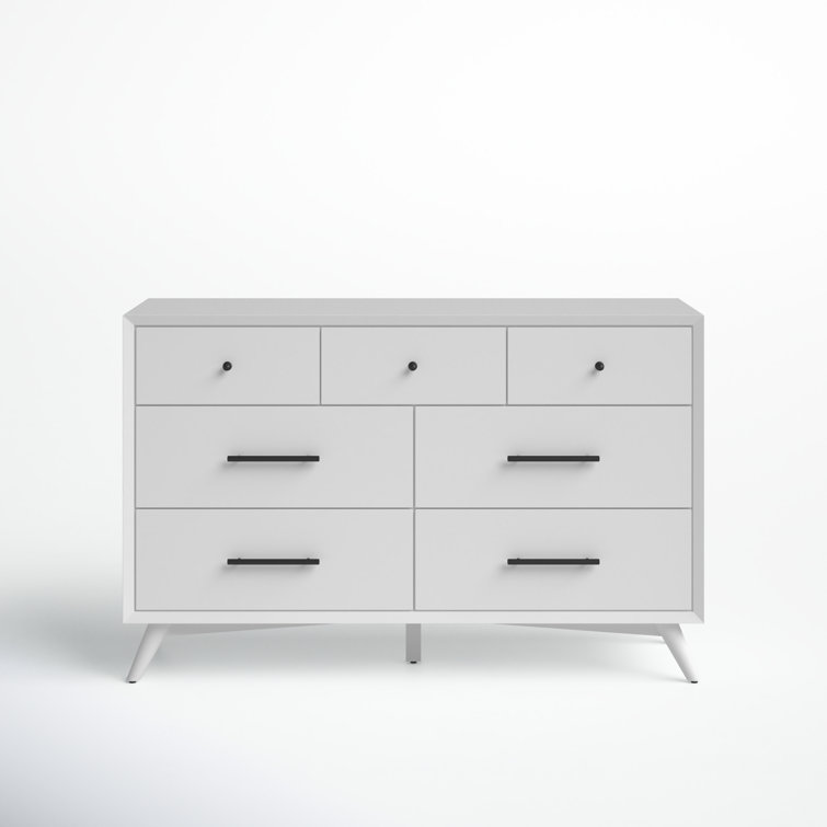 Flynn Mid-Century Modern White Mahogany 7-Drawer Dresser