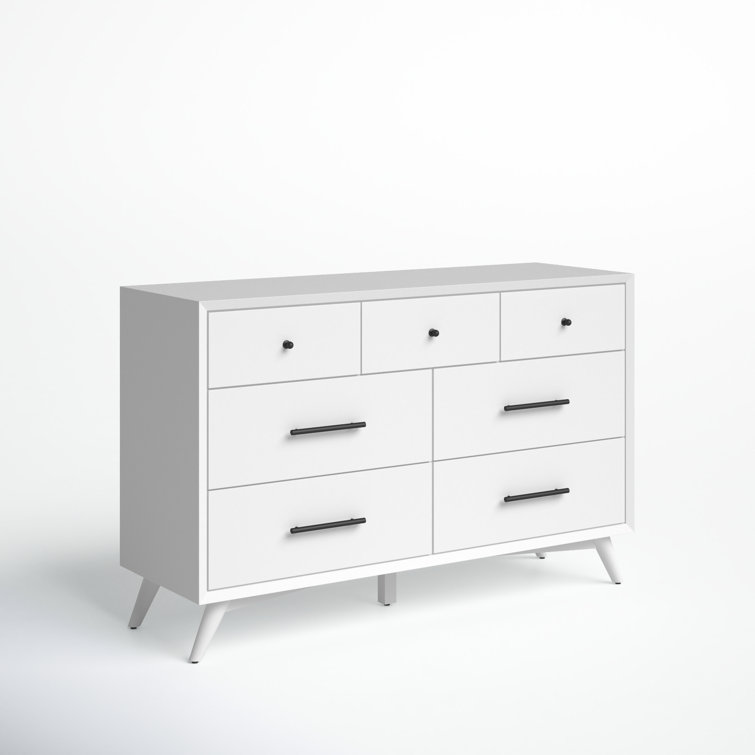 Flynn Mid-Century Modern White Mahogany 7-Drawer Dresser