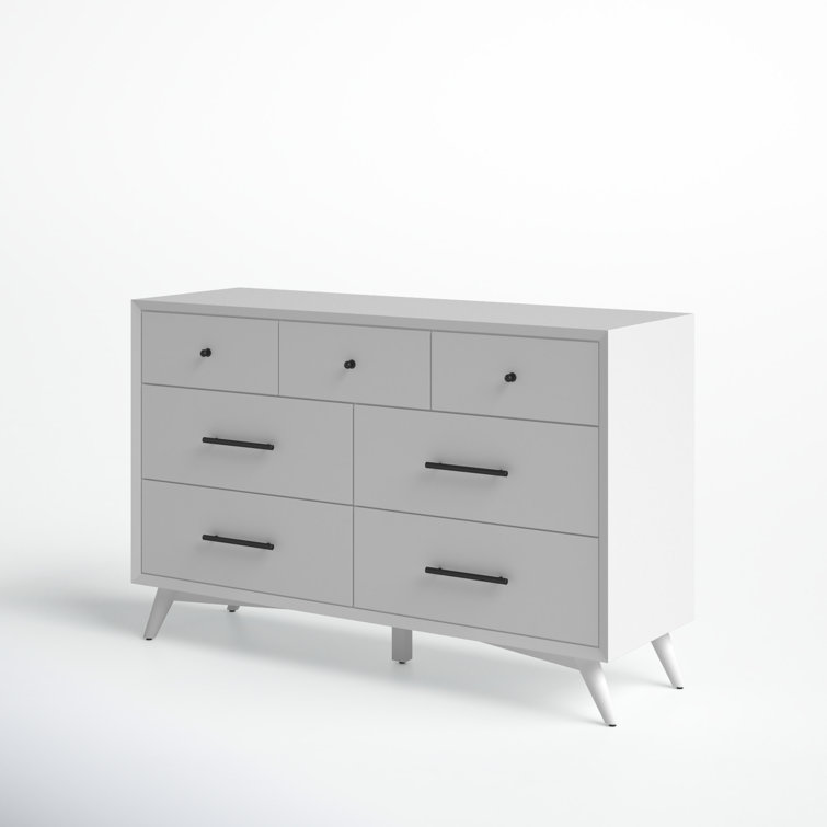 Flynn Mid-Century Modern White Mahogany 7-Drawer Dresser