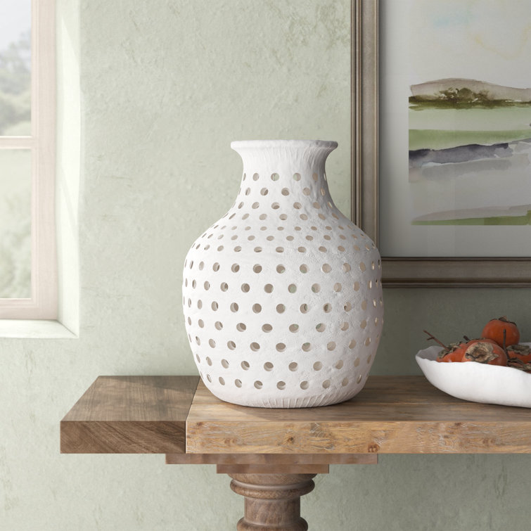 Handmade White Perforated Ceramic Table Vase
