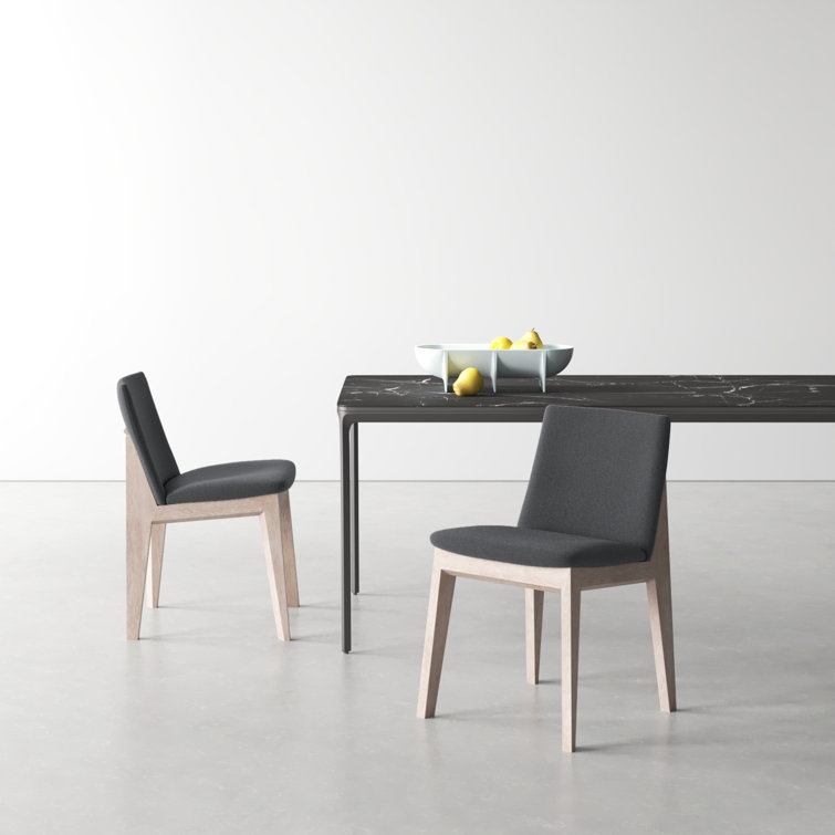 Natural Wood Dark Gray Upholstered Side Chair Set