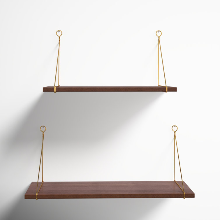 Walnut Brown Floating Wood Wall Shelf Duo, 26.5 in