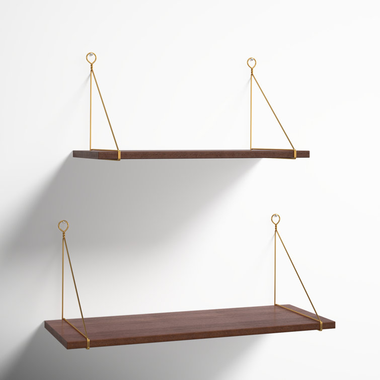 Walnut Brown Floating Wood Wall Shelf Duo, 26.5 in
