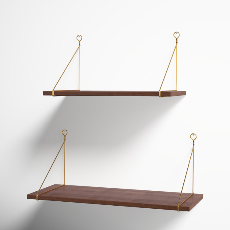 Walnut Brown Floating Wood Wall Shelf Duo, 26.5 in
