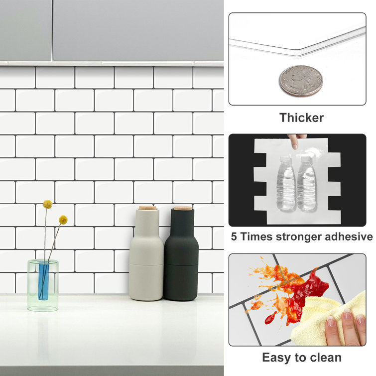 12" x 12" White Vinyl Peel and Stick Subway Tile