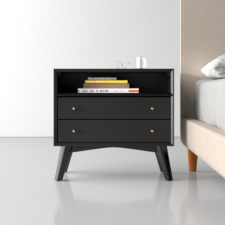 Black Mahogany 2-Drawer Nightstand with Shelf