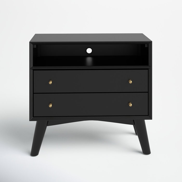 Black Mahogany 2-Drawer Nightstand with Shelf