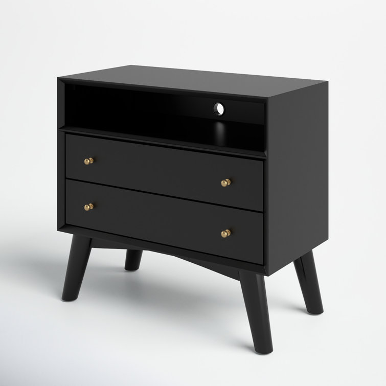 Black Mahogany 2-Drawer Nightstand with Shelf