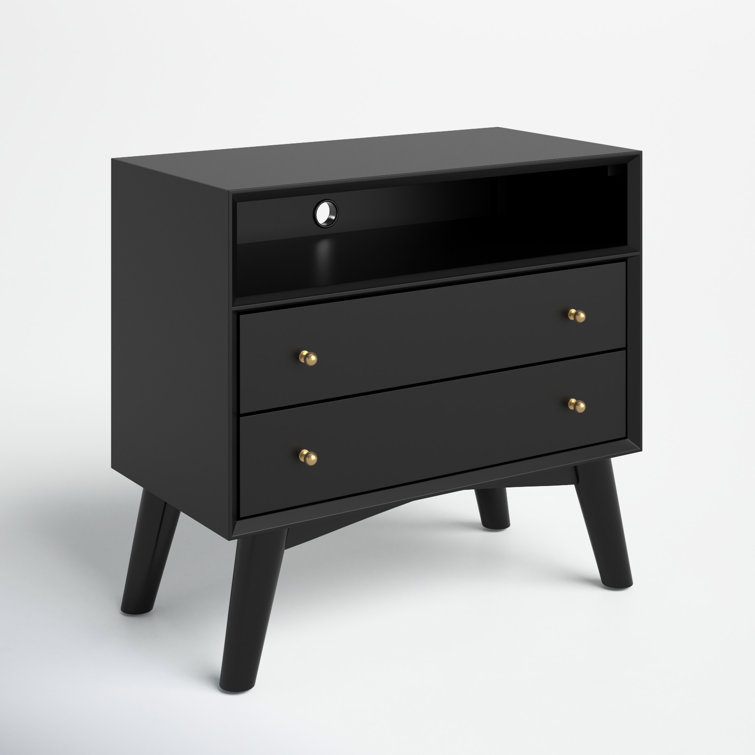 Black Mahogany 2-Drawer Nightstand with Shelf