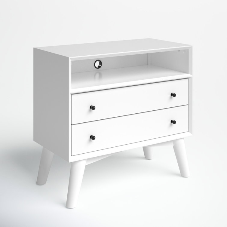 Gray Transitional 28" Mid-Century Modern 2-Drawer Nightstand