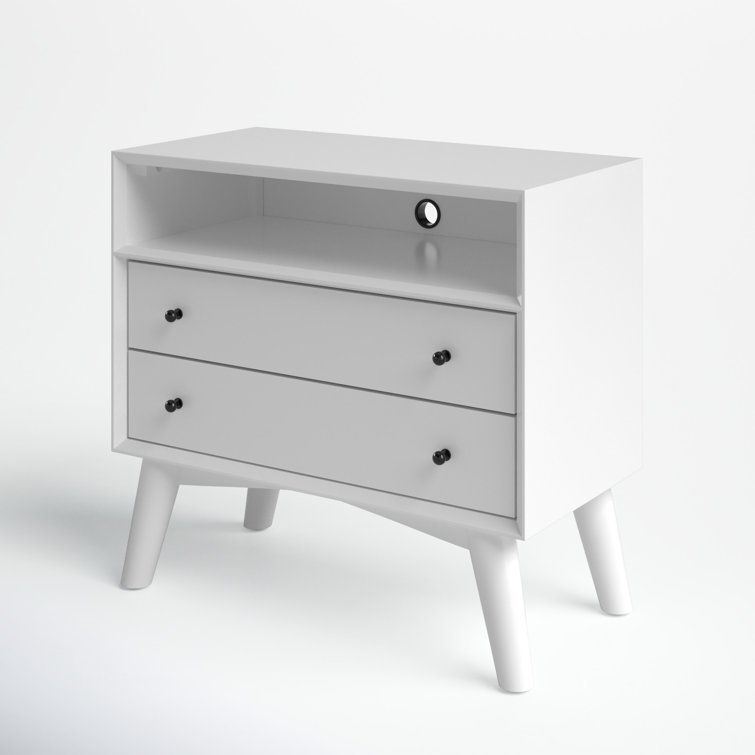 Gray Transitional 28" Mid-Century Modern 2-Drawer Nightstand