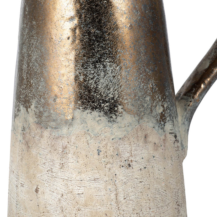 Sienna Brown Terracotta Pitcher with Metallic Accents, 14.4" High