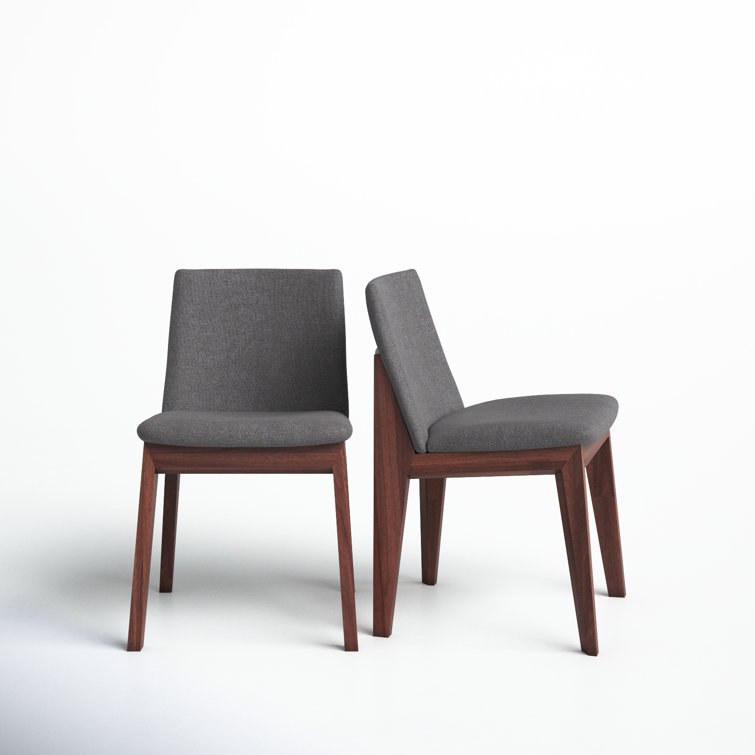 Gray Velvet and Brown Solid Wood Upholstered Side Chair