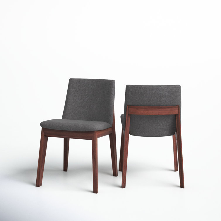 Gray Velvet and Brown Solid Wood Upholstered Side Chair