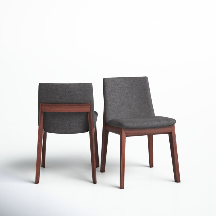 Gray Velvet and Brown Solid Wood Upholstered Side Chair