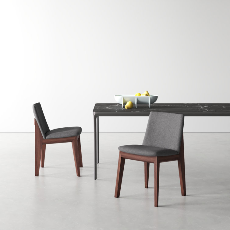 Gray Velvet and Brown Solid Wood Upholstered Side Chair