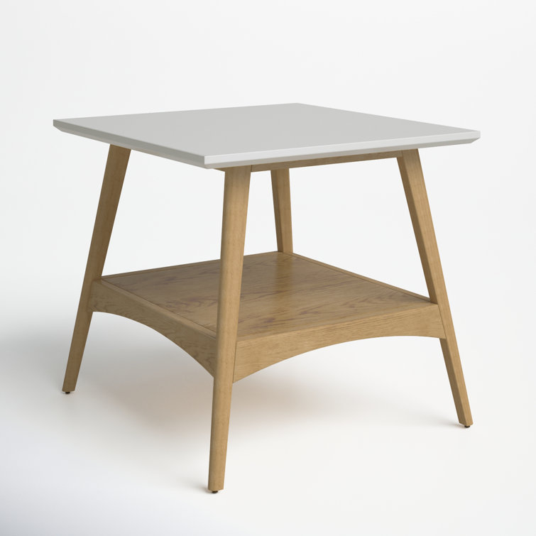 Parker Mid-Century Modern Off-White and Natural Wood End Table