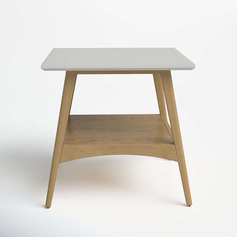 Parker Mid-Century Modern Off-White and Natural Wood End Table