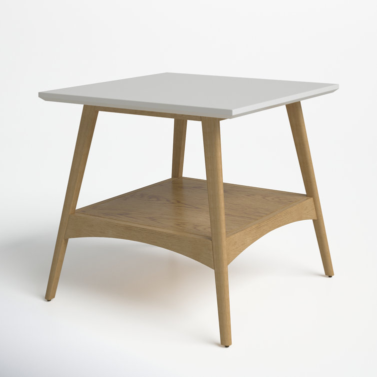 Parker Mid-Century Modern Off-White and Natural Wood End Table
