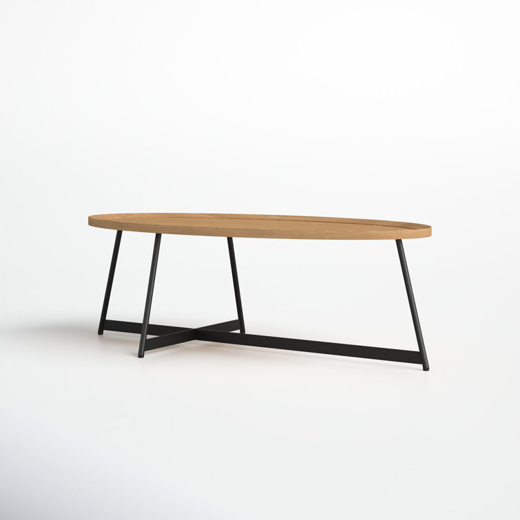 Gweneth Natural Wood Oval Coffee Table with Black Steel Base