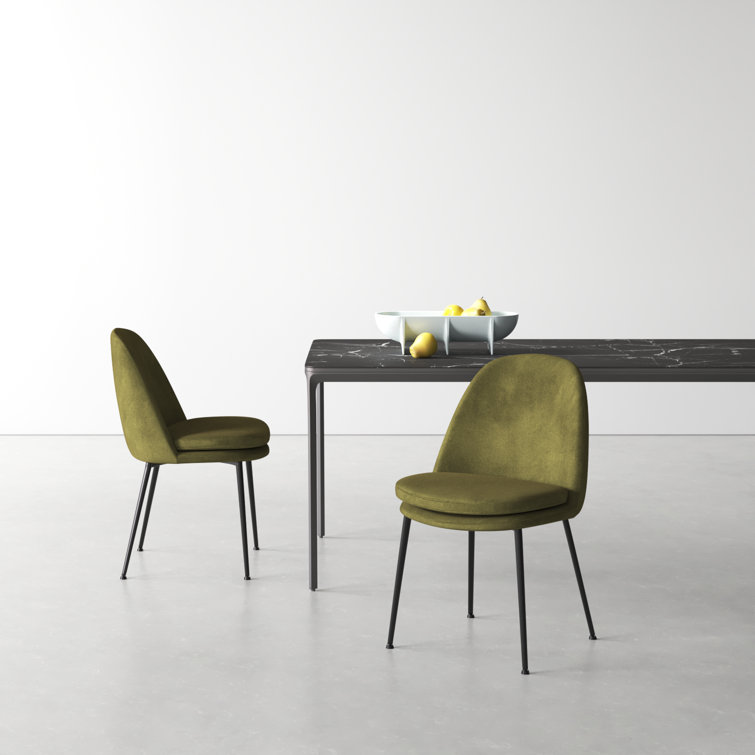 Olive Green Velvet Upholstered Side Chair with Metal Legs