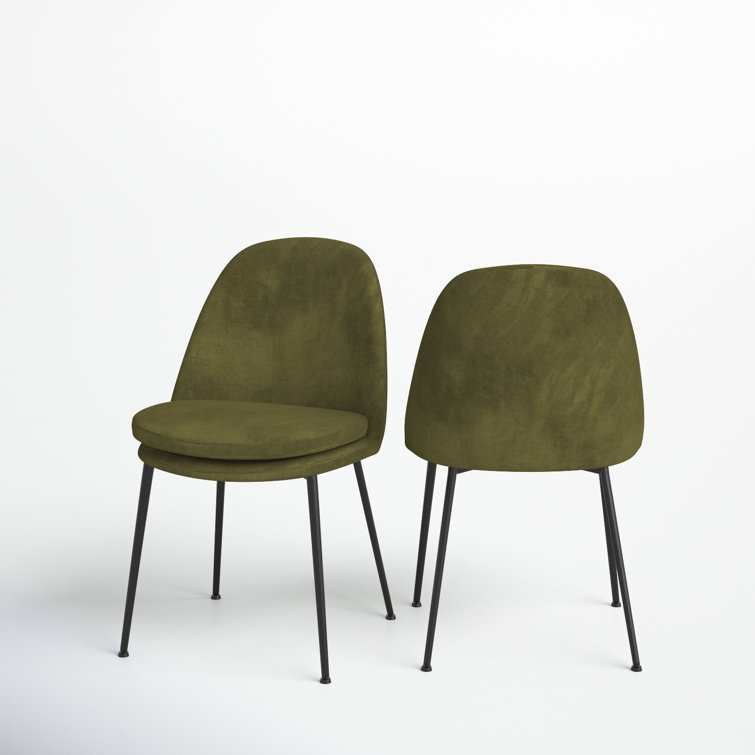 Olive Green Velvet Upholstered Side Chair with Metal Legs