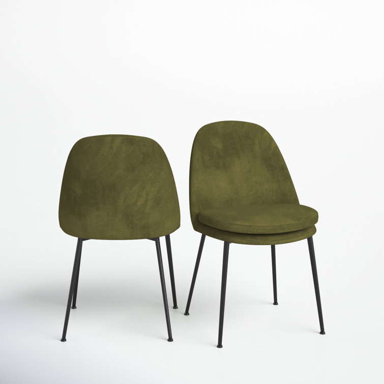 Olive Green Velvet Upholstered Side Chair with Metal Legs