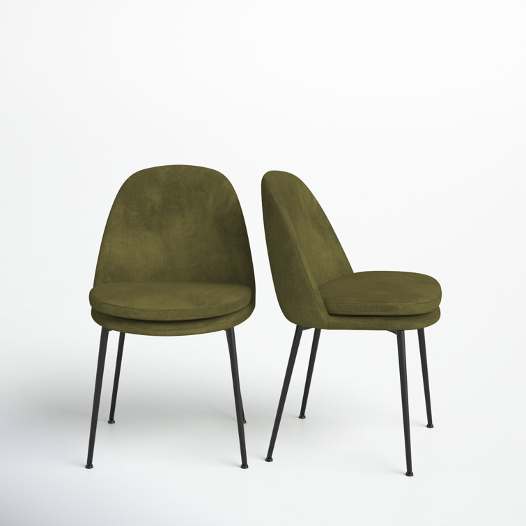 Olive Green Velvet Upholstered Side Chair with Metal Legs