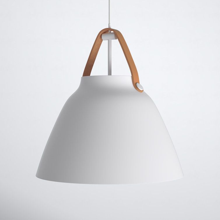 Tan Leather and White Dome Pendant Light with Adjustable Cord