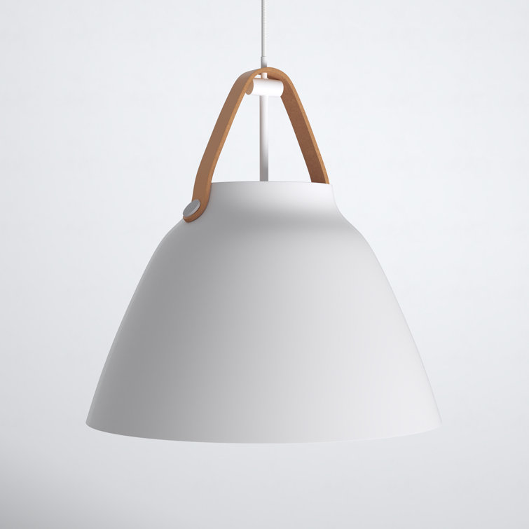 Tan Leather and White Dome Pendant Light with Adjustable Cord