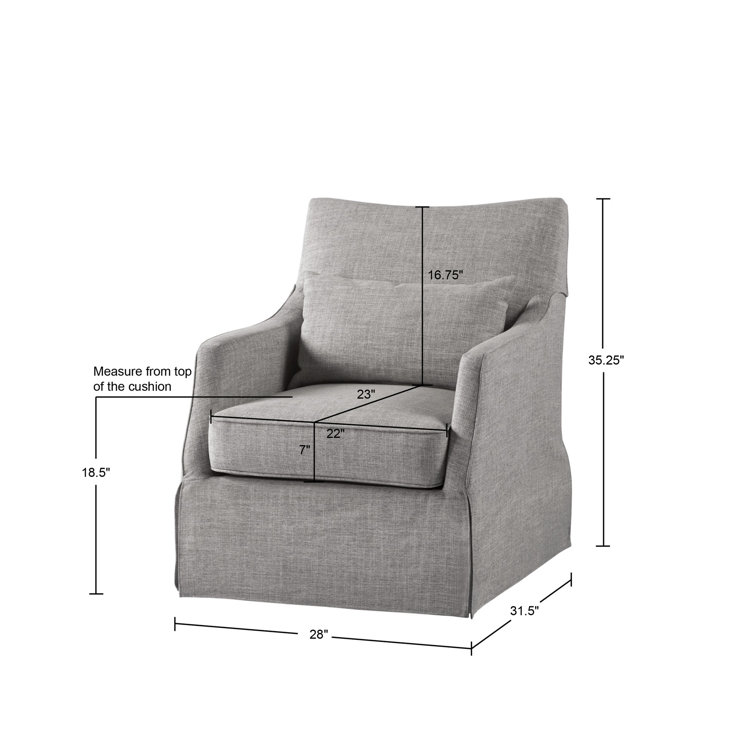 Gray Skirted Swivel Armchair with Lumbar Pillow