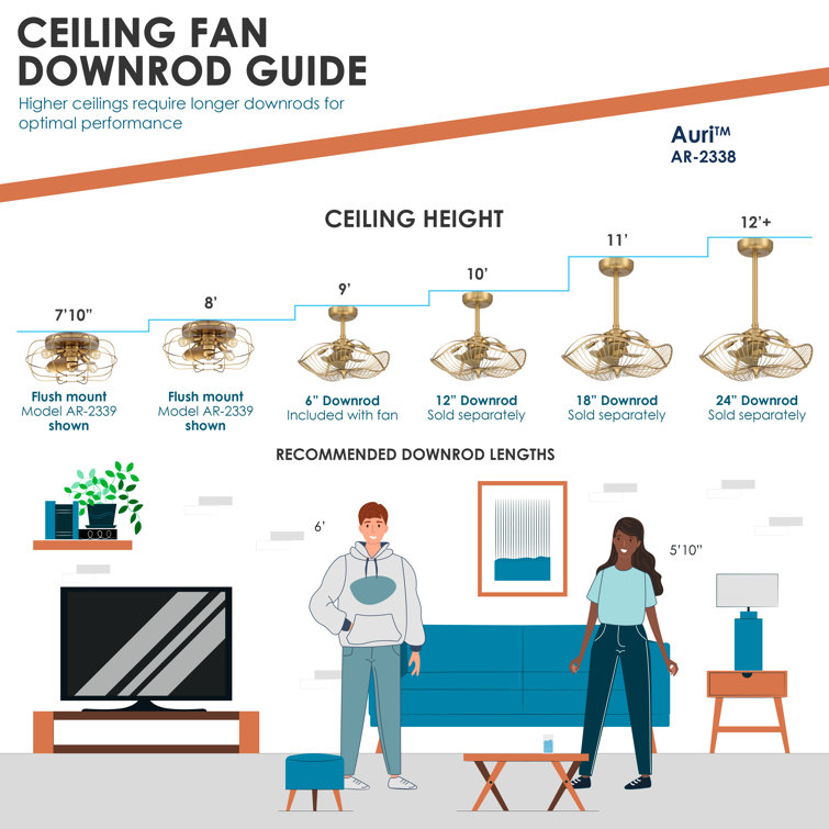Auri 22'' Aged Brass 3-Blade Ceiling Fan with LED Light