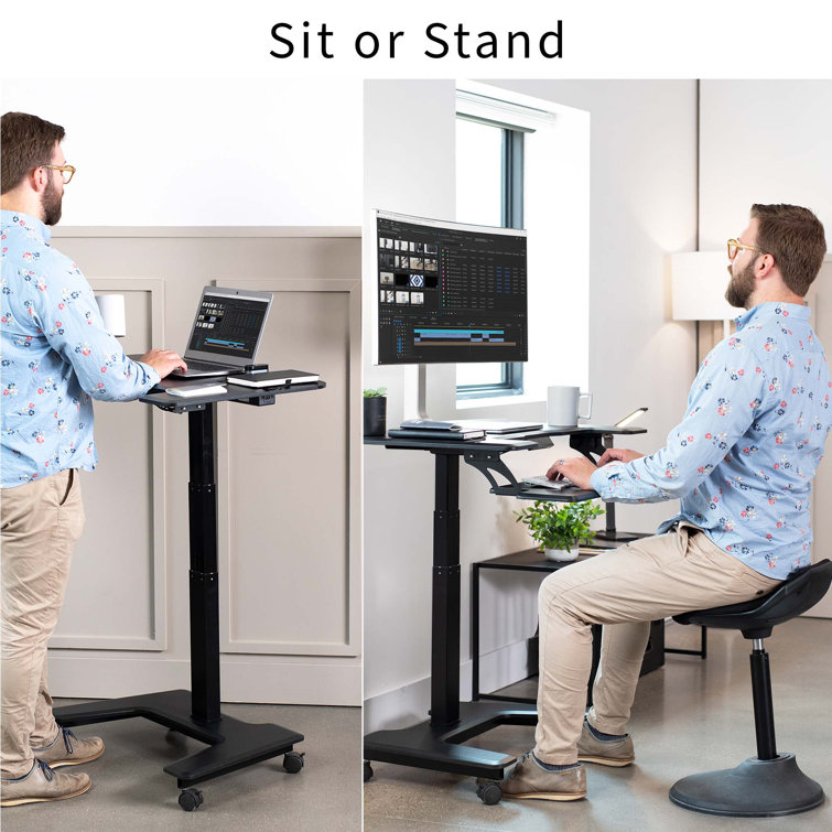 Sleek 36" Black Electric Mobile Standing Desk with Adjustable Height and Keyboard Tray