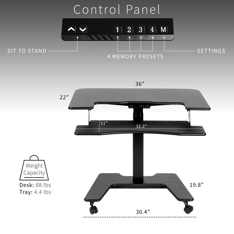 Sleek 36" Black Electric Mobile Standing Desk with Adjustable Height and Keyboard Tray