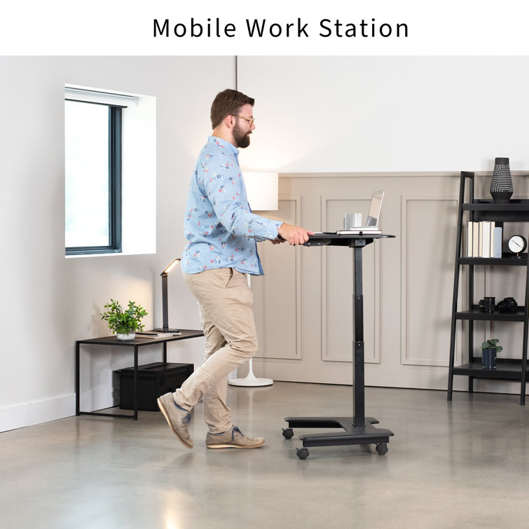 Sleek 36" Black Electric Mobile Standing Desk with Adjustable Height and Keyboard Tray