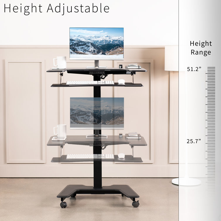 Sleek 36" Black Electric Mobile Standing Desk with Adjustable Height and Keyboard Tray
