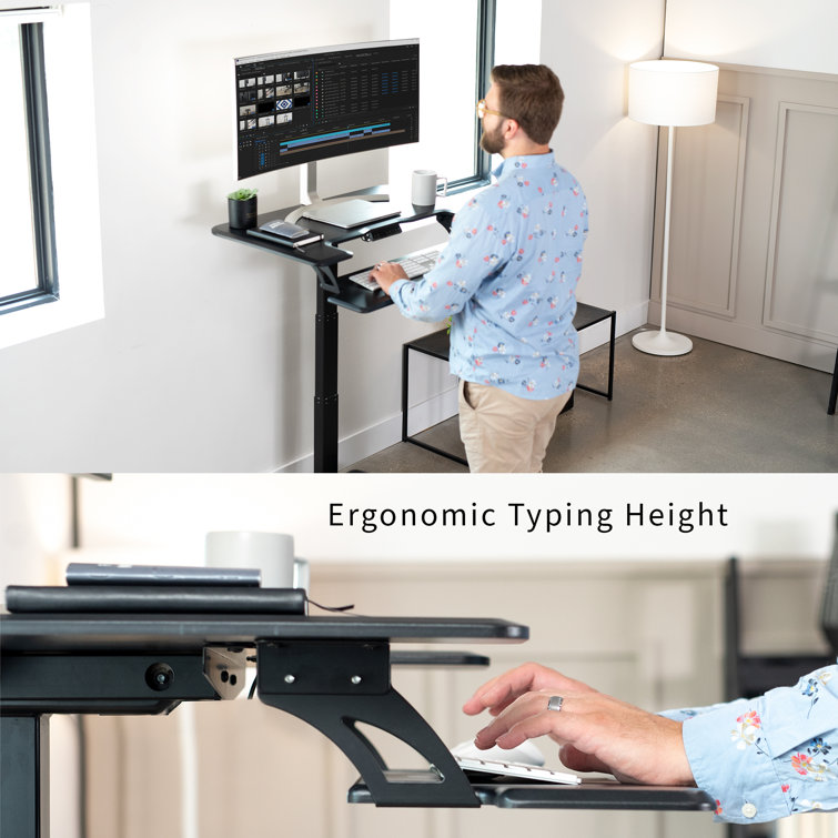 Sleek 36" Black Electric Mobile Standing Desk with Adjustable Height and Keyboard Tray