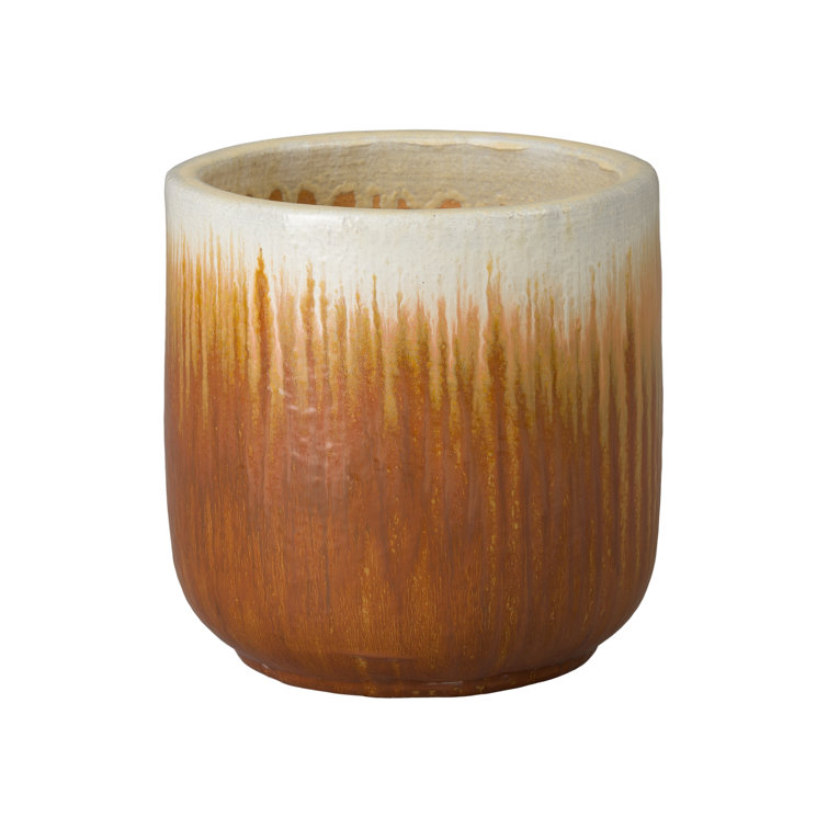 Amber Ceramic Cylinder Planter with Weather Resistant Glaze