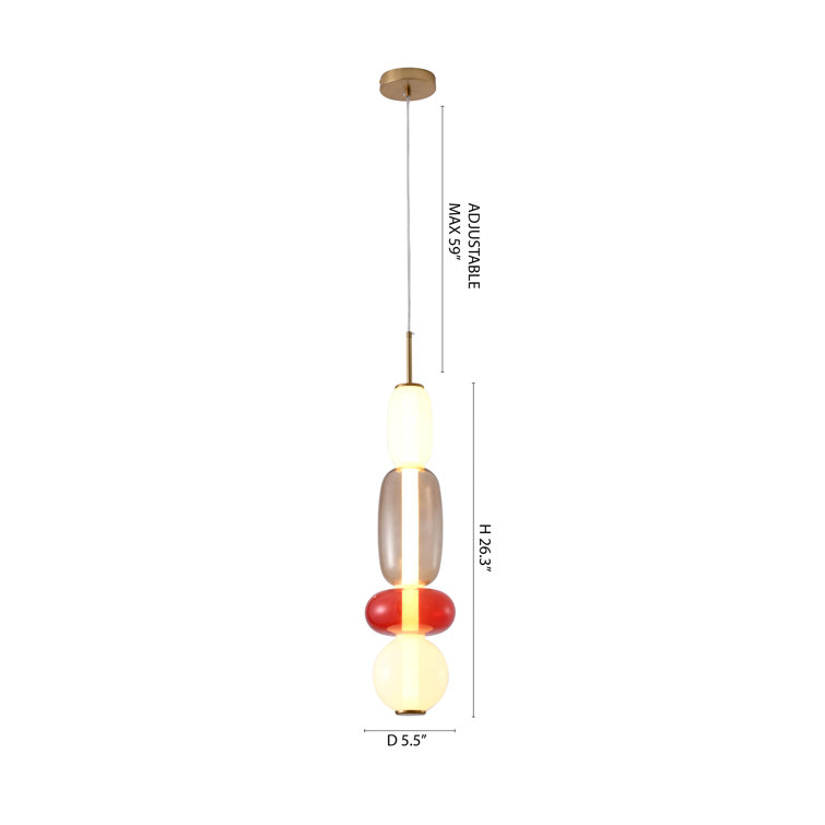 Kiriko Multicolor Glass & Gold Metal LED Pendant Light