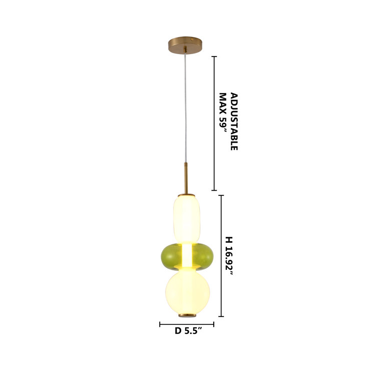 Gold Mini LED Pendant with White and Green Glass Globe