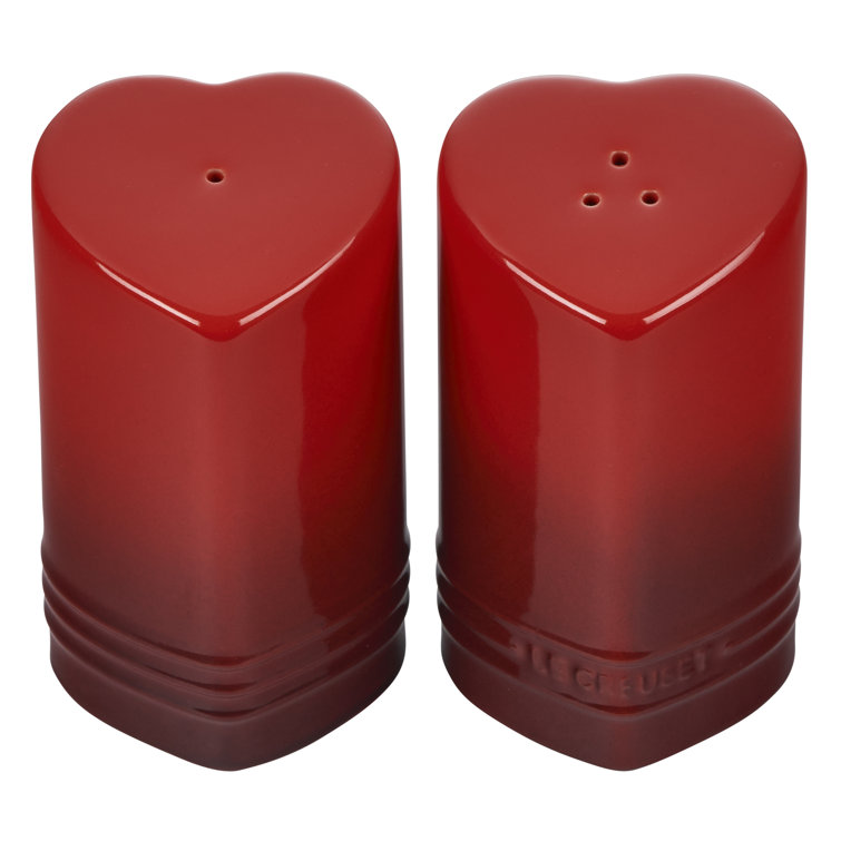 Cerise Red Stoneware Heart Salt and Pepper Shaker Set